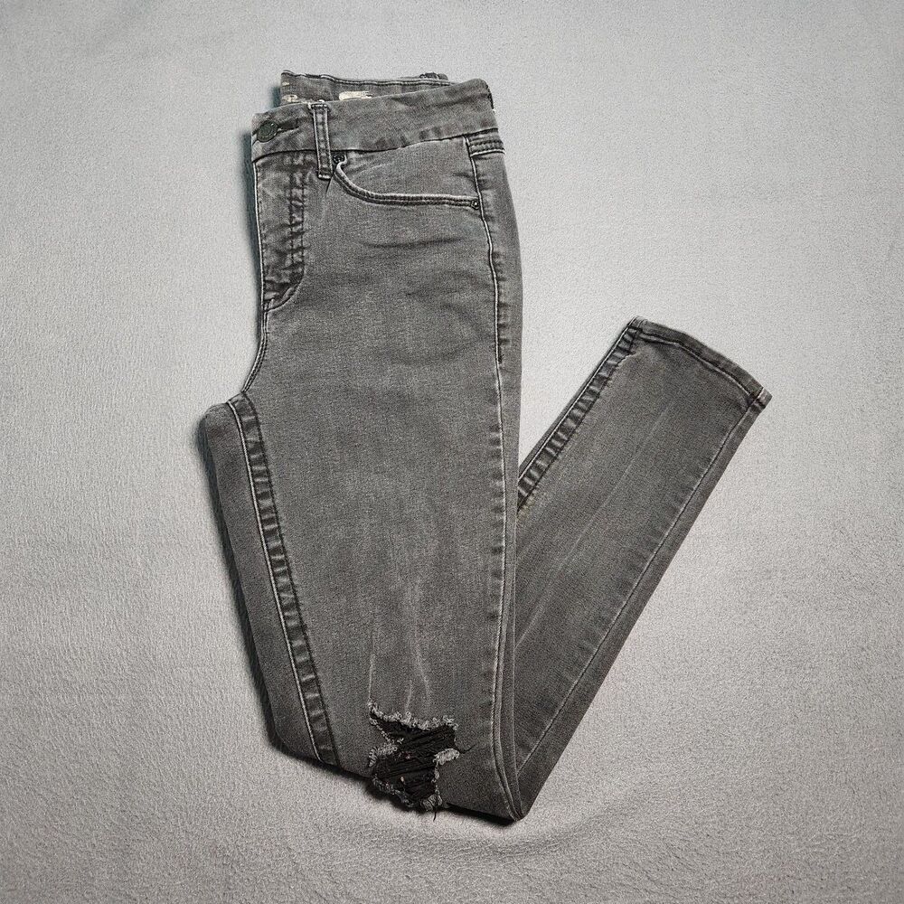 Seven7 Women 6 Black Tummyless High Rise Skinny Distressed Jeans